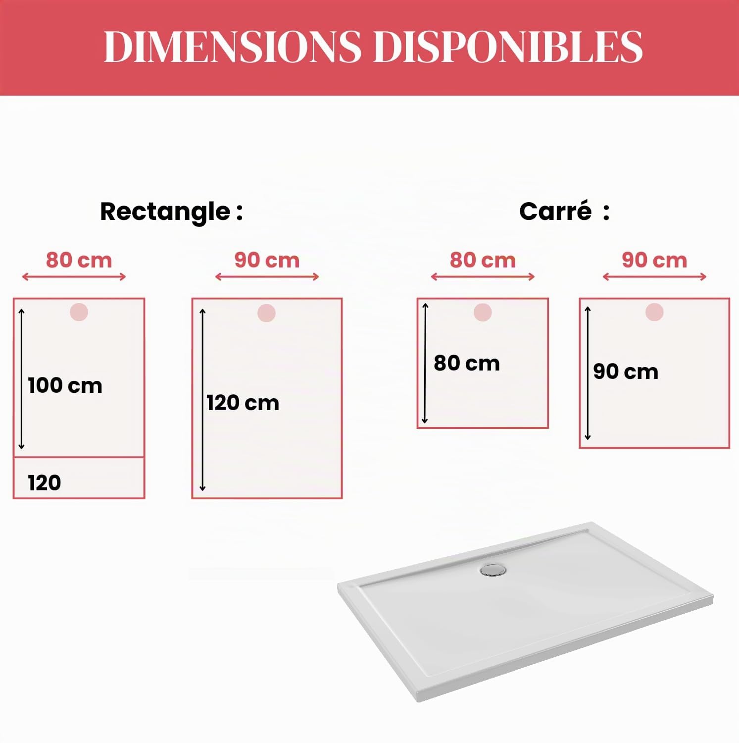 Jacob Delafon Receveur Douche Extraplat Camille 80x80 cm, Céramique, Blanc | Céramique recyclée (10%). Antidérapant PN12. Ressaut anti-débordement