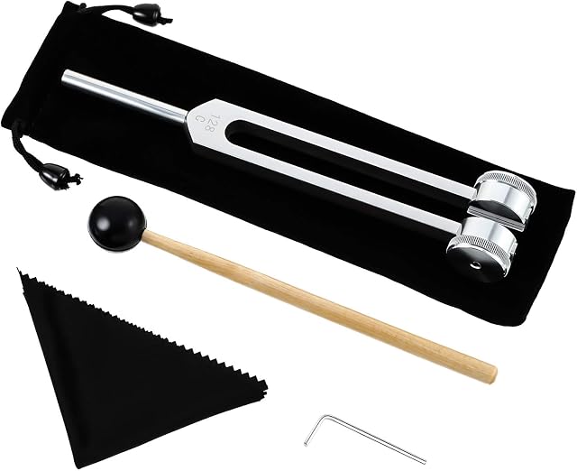128 Cps Tuning Fork Weight Aluminum Alloy Tuning Fork Offer Accurate Frequency Response with a Silicone Hammer, a Repair Tool and a Cleaning Cloth Packaged in a Soft Velvet Bag