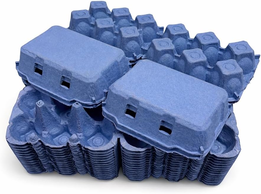 50 NEW 1/2 DOZEN 'FLAT TOP' CARDBOARD EGG BOXES IN BLUE
