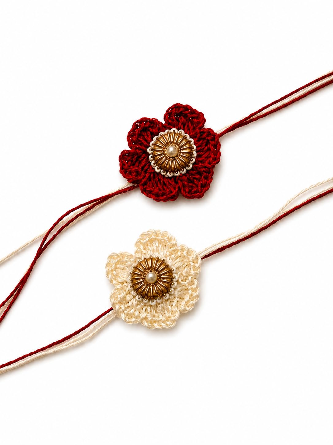 croise Handmade Crochet Floral Rakhi Set (Red & White) | Designer Rakhi for Raksha Bandhan-picture-38