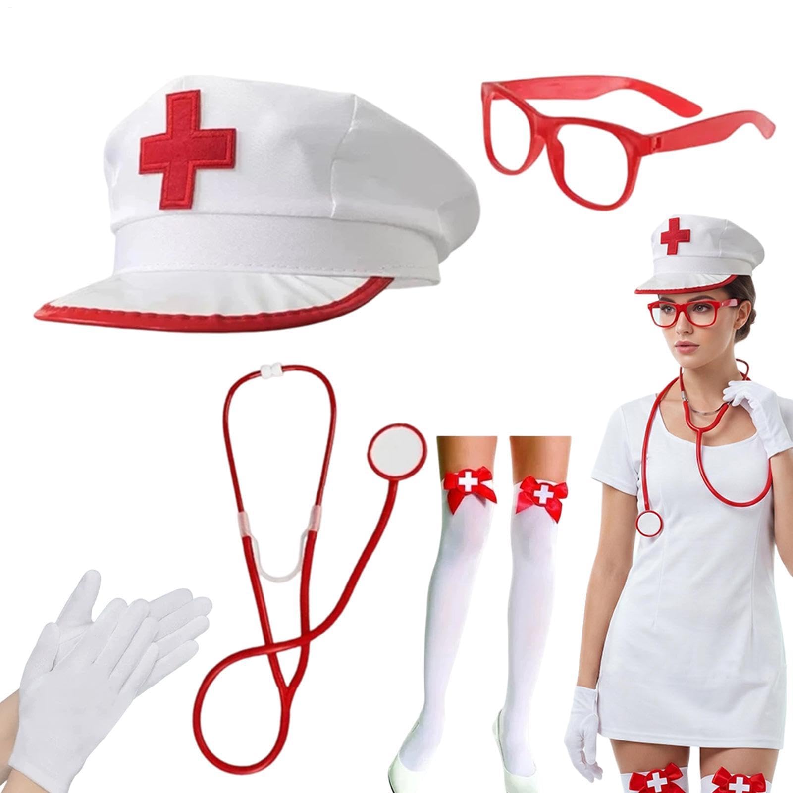 Xawaoa Halloween Nurse Accessories Role Play Set with Stockings Hat Prop