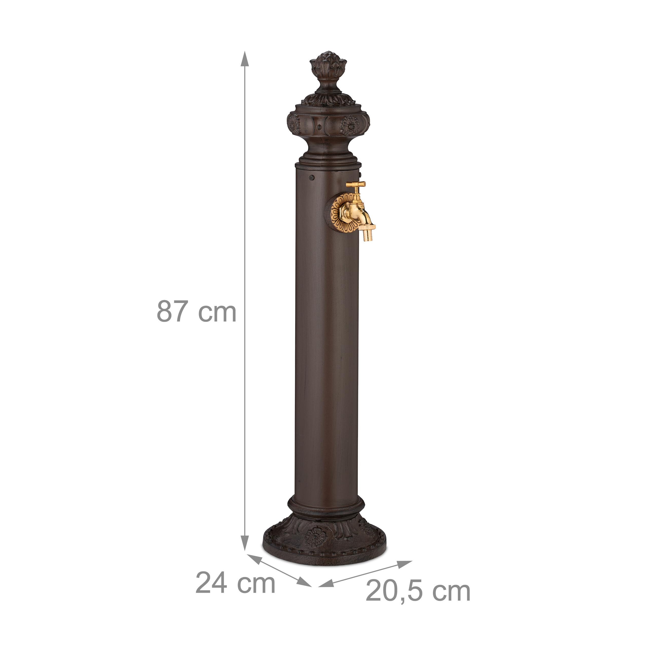 Relaxdays Fontaine extérieure pour Le Jardin ou la terrasse, Robinet doré, H x L x P : 87 x 20 x 24 cm, Marron