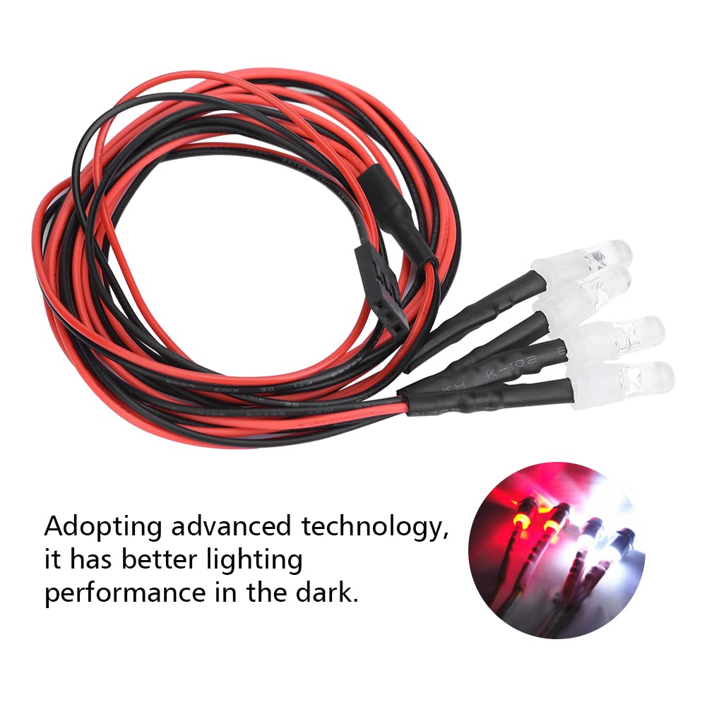 RC Car LED Lights, 4 sztuki 5mm Reflektory Zestaw reflektorów tylnych do akcesoriów do samochodów ciężarowych 1/10 (13# Białe światło + czerwone światło)