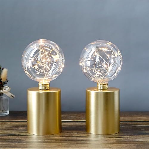 Miniatura 6 de JHY DESIGN Juego de 2 lámparas de mesa doradas, funciona con pilas, 8 pulgadas de alto, inalámbrica, funciona con pilas, ideal para sala de estar,