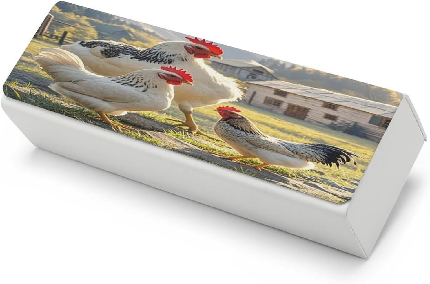 Chickens And Farm Eyeglasses Case Hard Shell for Men Women PU Leather Eyeglass Cover Fashionable Travel Sunglasses Cases Portable Reading Glasses Cover with Cleaning Cloth