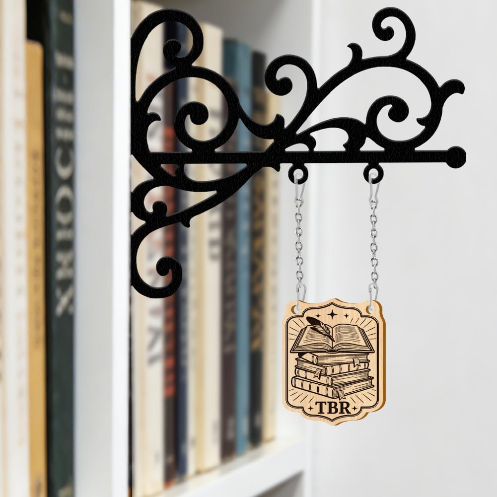 ANATTASOUL Book Tavern Signs with Wooden Tag for Bookshelf Decor, 8.26"*7.48" Library Genre Signs Vintage Book Dividers for Home Library Shelves Reading Booklovers Gifts