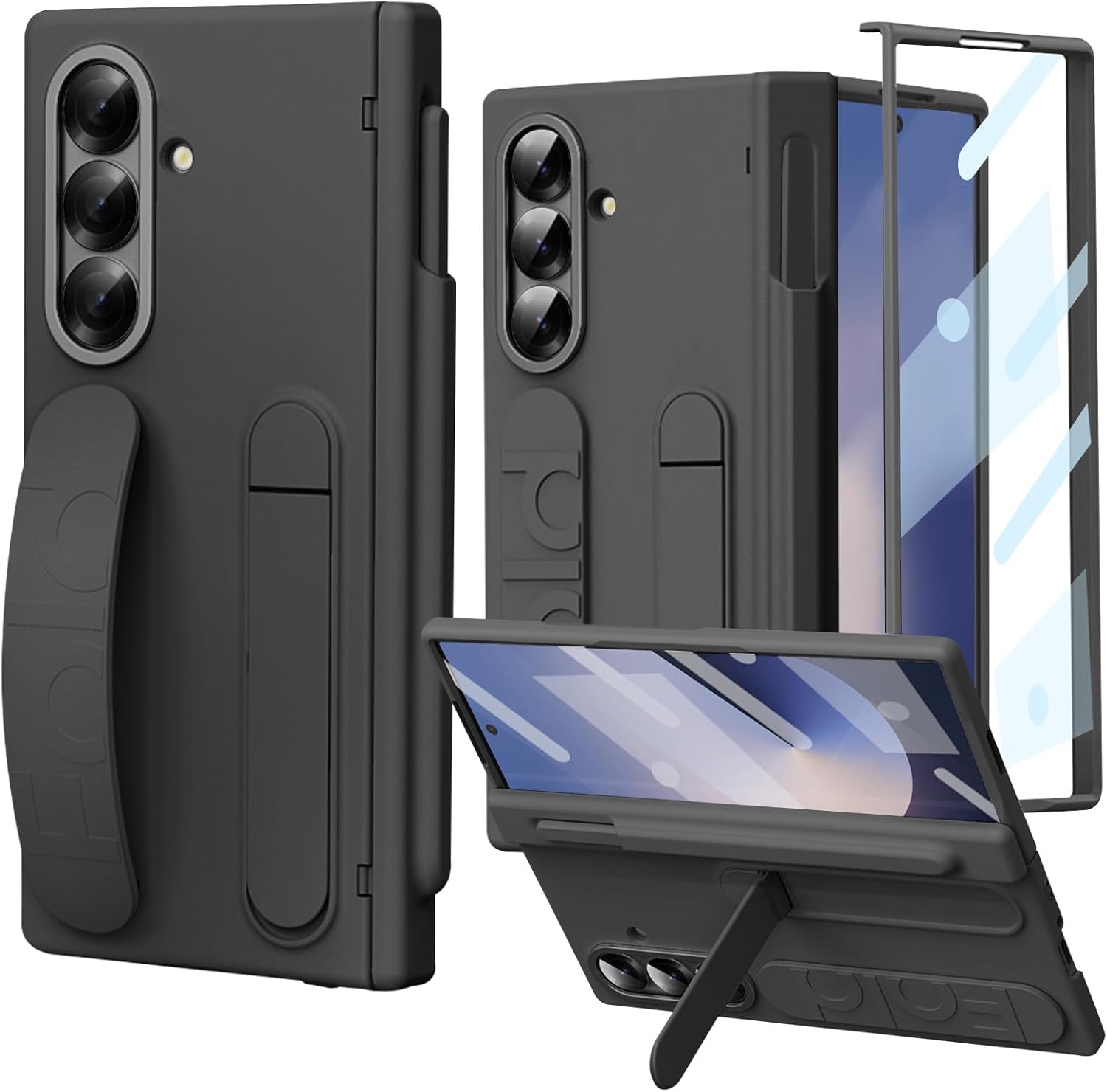 for Samsung Galaxy Z Fold 7 Case with Finger Strap Built-in S-Pen Slot & Pen Full Hinge Coverage Protection Screen Protector Cover for Samsung Galaxy Fold 7 (Black)