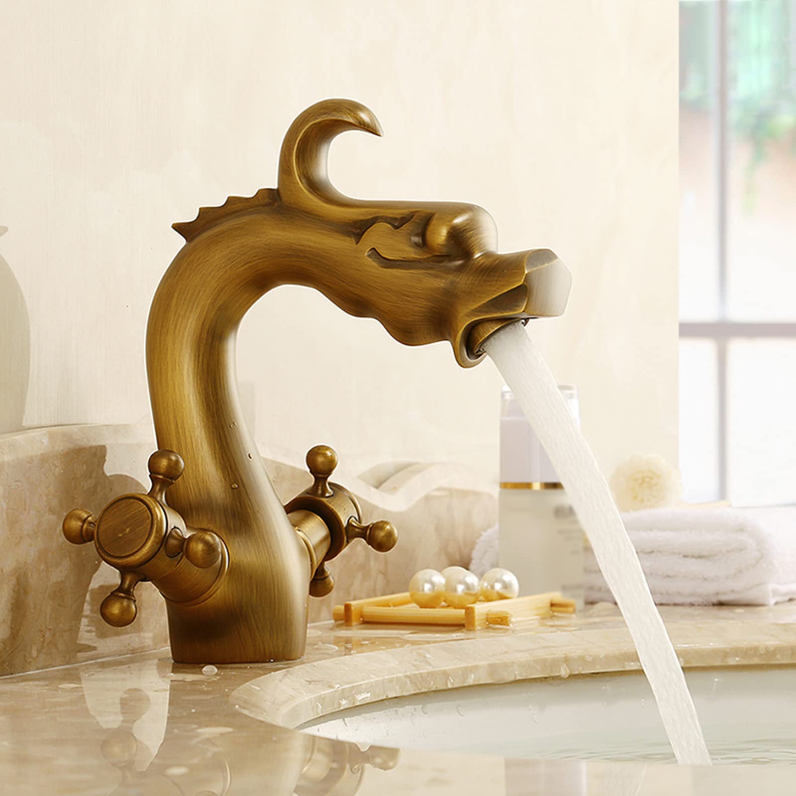 Amazon.com: NOVOCE Retro Brass Bathroom Faucet,Cross Knobs,Antique