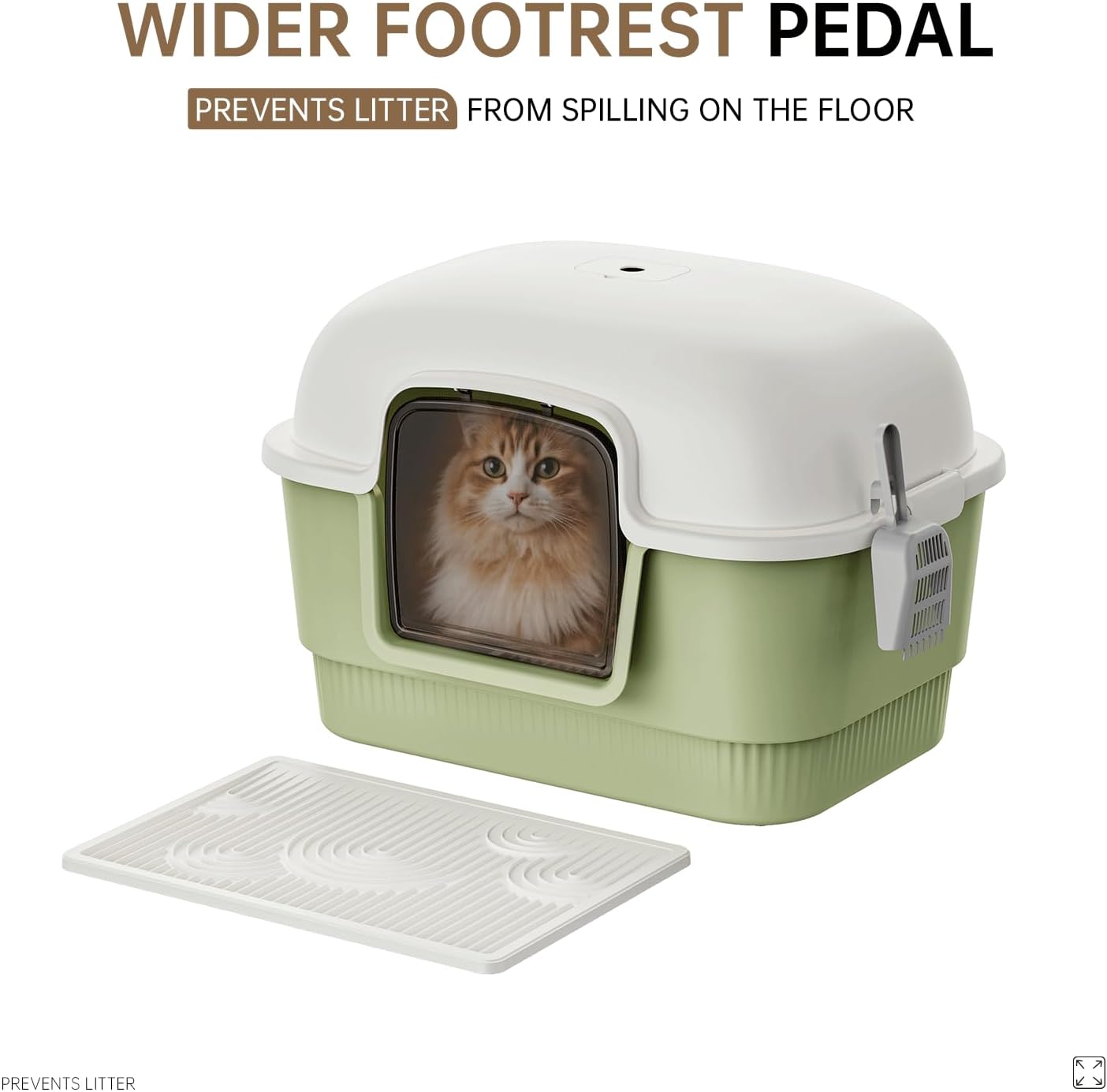 Cat Litter Box with Litter Mat and Scoop,High Wall Enclosed Cat Litter Boxes for Anti-Leakage, Covered Kitty Litter Box with Handle and Buckles for Portability and Privacy, Odor Control (Green)