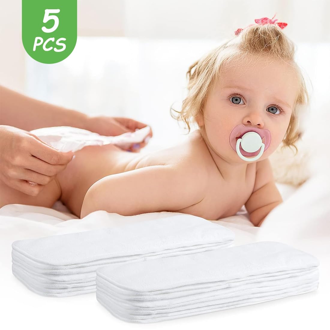 5 Pezzi Neonati Pannolino Cotone Morbido Riutilizzabile Pannolino Pannolini Stoffa Multifunzione Inserto Traspirante per Pannolini Asciugamano ad Assorbimento (Tre Strati 36 * 15cm)