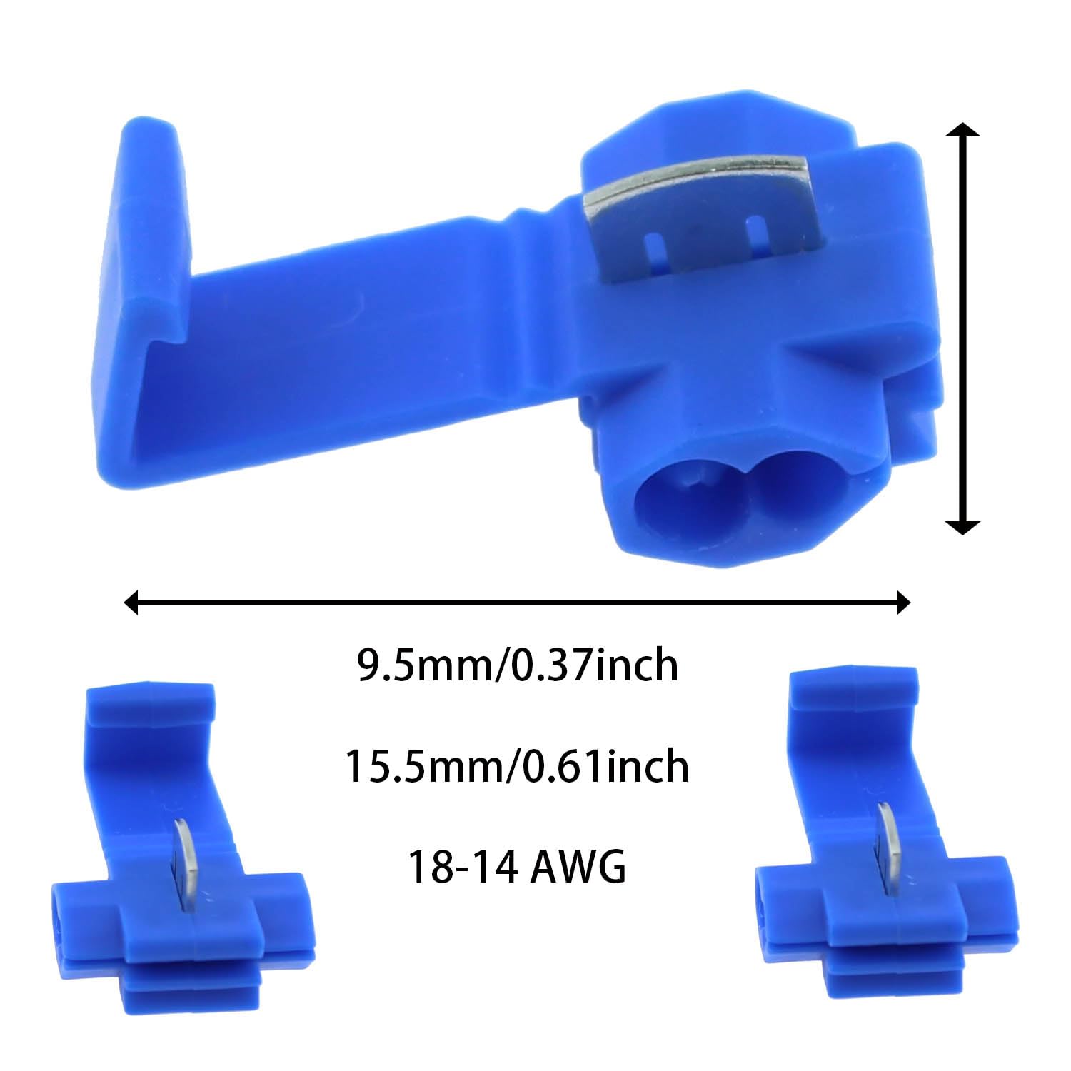Quick Splice Wire Connector SQXBK 100PCS 18-14 AWG Blue Self-Stripping Splice Connectors Inline, Double Run Solderless Crimp Wire Plug Connectors, Scotch Lock Splice Connector