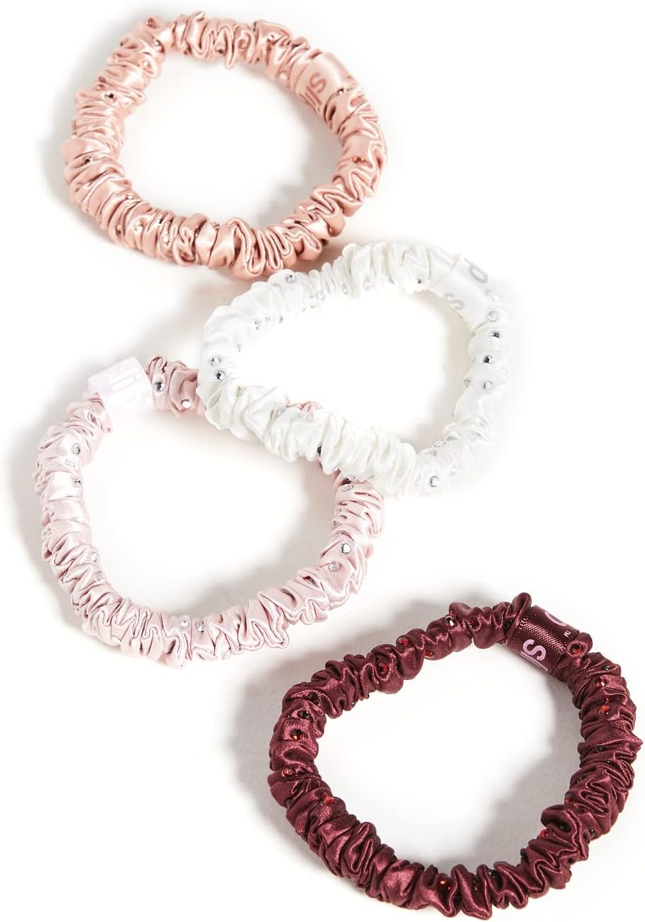 Slip Silk Crystal Skinnie Scrunchies in Manhattan Nights - 100% Pure 22 Momme Mulberry Silk Scrunchies for Women - Hair-Friendly Silk Scrunchies - Luxurious Elastic Hair Scrunchie Set (4 Scrunchies)