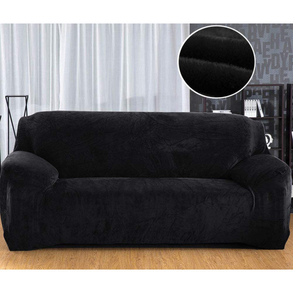 Housse de canapé en tissu épais en peluche élastique noire 2 places