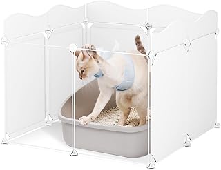 ZooZoo Cat Litter Box Enclosure Splash Guard, Unique Wave Design Oversize DIY Litter Box Splash Guard Pee Shield Cat Litter Box Cover, Waterproof, Easy-Clean, Litter Box Not Included, White