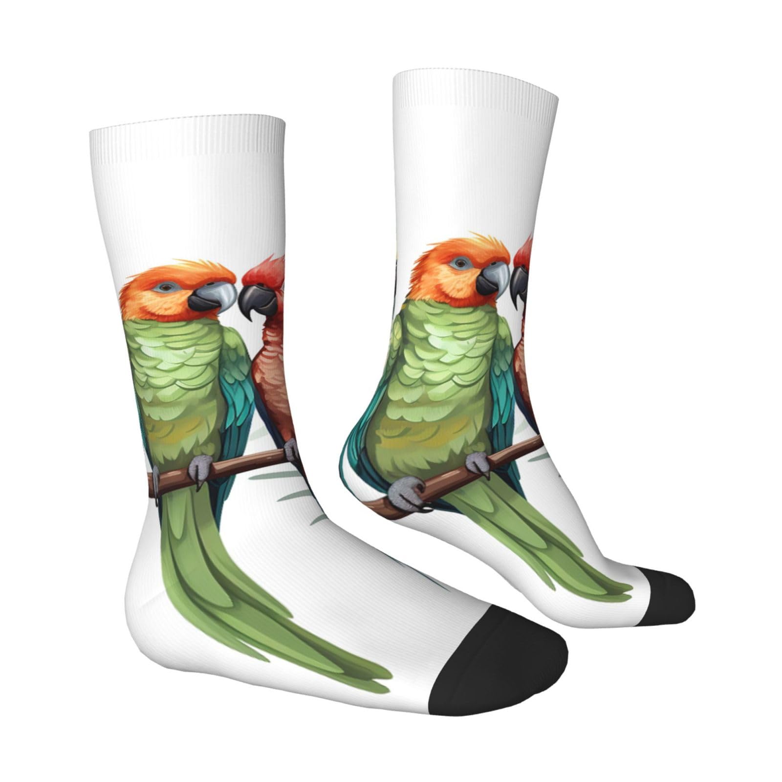 Fhebnds Unisex White Colorful Parrots On Tree Crew Socks Women Men Cushioned Athletic Socks Adult Calf Socks Casual Above Ankle Sock, One Size