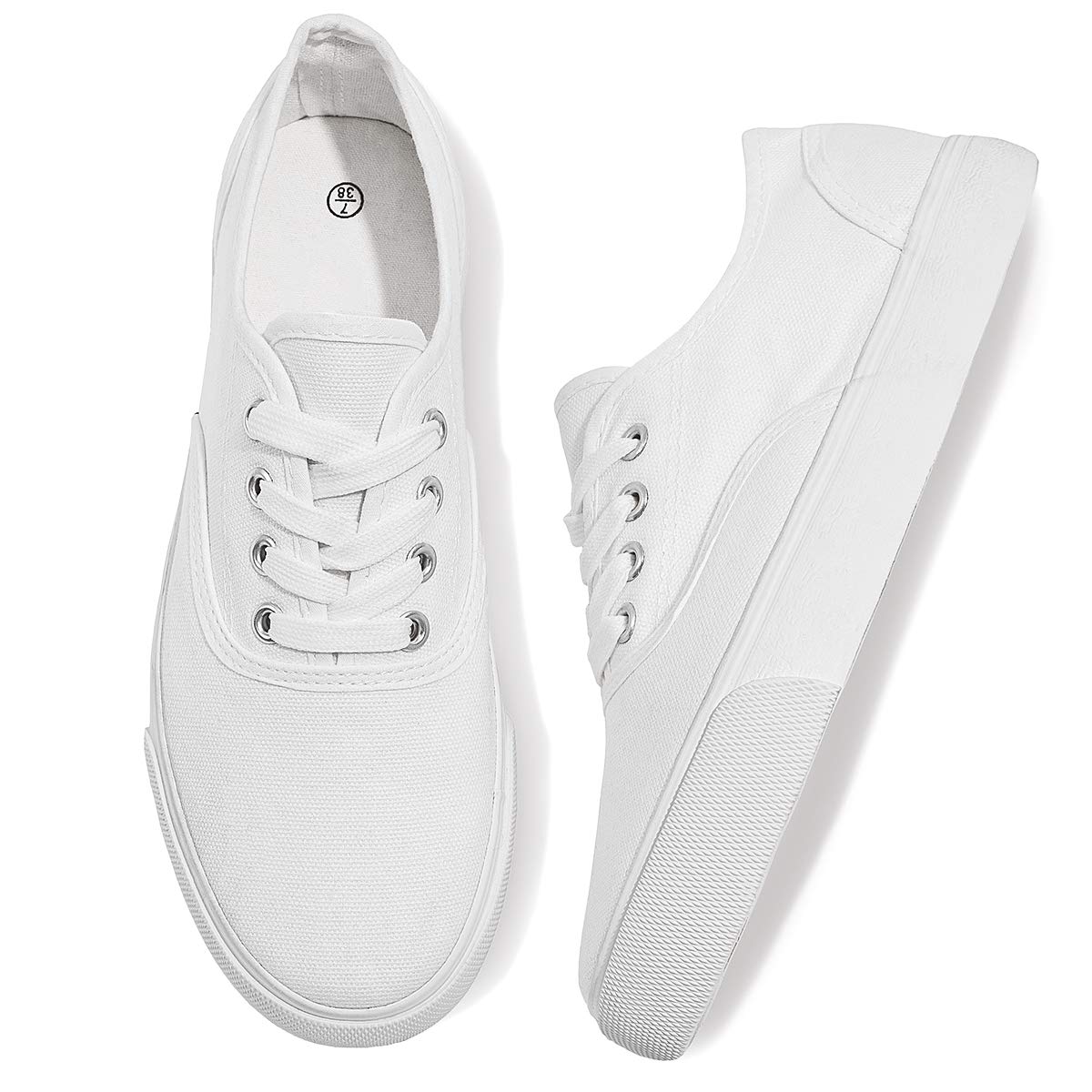 Womens Canvas Shoes Low Cut Canvas Sneakers Walking Running Shoes（White,US9