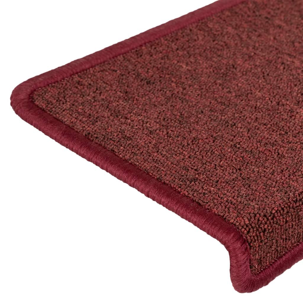 Lot de 15 tapis d'escalier 65 x 21 x 4 cm - Bordeaux - Bord rectangulaire - Antidérapant - En 100 % polypropylène touffeté - Insonorisant et lavable - Avec bandes adhésives double face