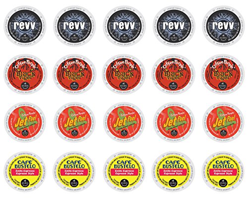 High Octane Variety K-cup Sampler Pack for Keurig 2.0 - Café Bustelo Espresso, Revv, Jet Fuel & Black Tiger - 20 Count/4 Varieties