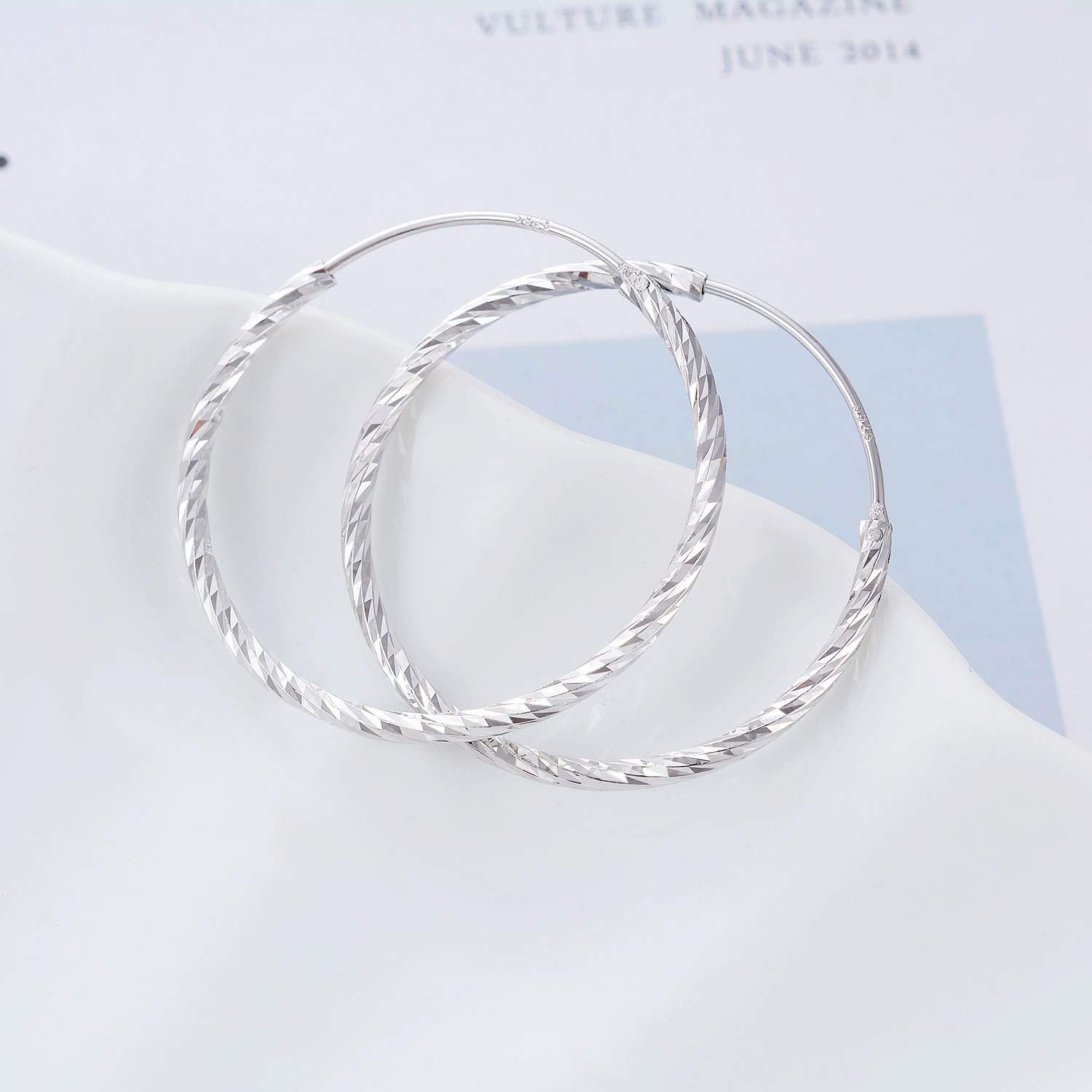 Orecchini Cerchio in Argento Sterling 925 Diamond Cut Infinito Cerchio per Donna, diametro 30mm