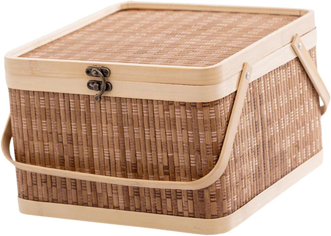 VANZACK Handheld Storage Basket Lid Multi-use and Picnic Basket for Home Organization and Wrapping