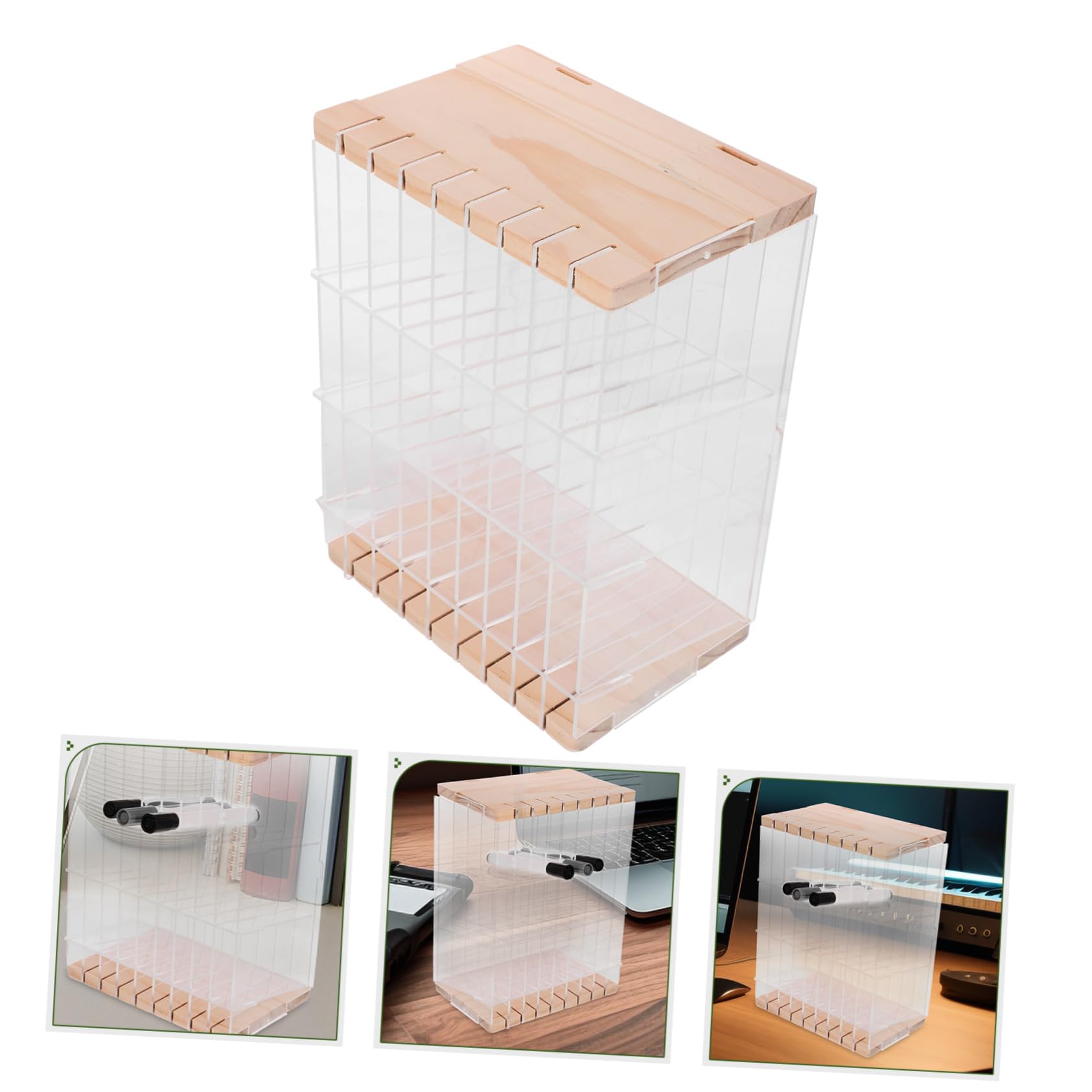 EXCEART Acryl und Holz Multifunktionaler Stifteorganizer Schulbeginn Party