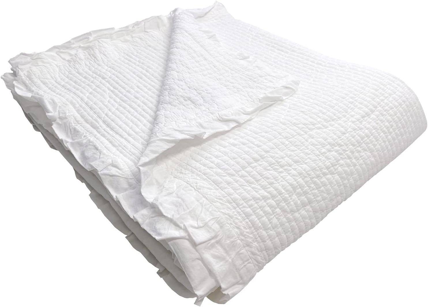 100% Cotton Frilled Bed Coverlet, Blanket – Twin Size Bed 63 x 83” - Pigment Washed Soft & Breathable Quilted Blankets for Bed and Couch – Lightweight Bed Coverlet for All Seasons (Off-White)