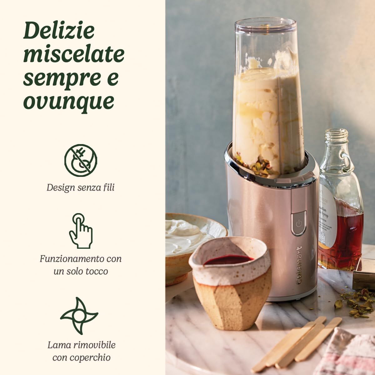 Cuisinart Cordless On the Go Blender | Bottiglia da 450 ml | Frullatore portatile per smoothie, frappe | Ricaricabile via USB, portatile | Tazza per frullare in Tritan BPA free con coperchio incluso