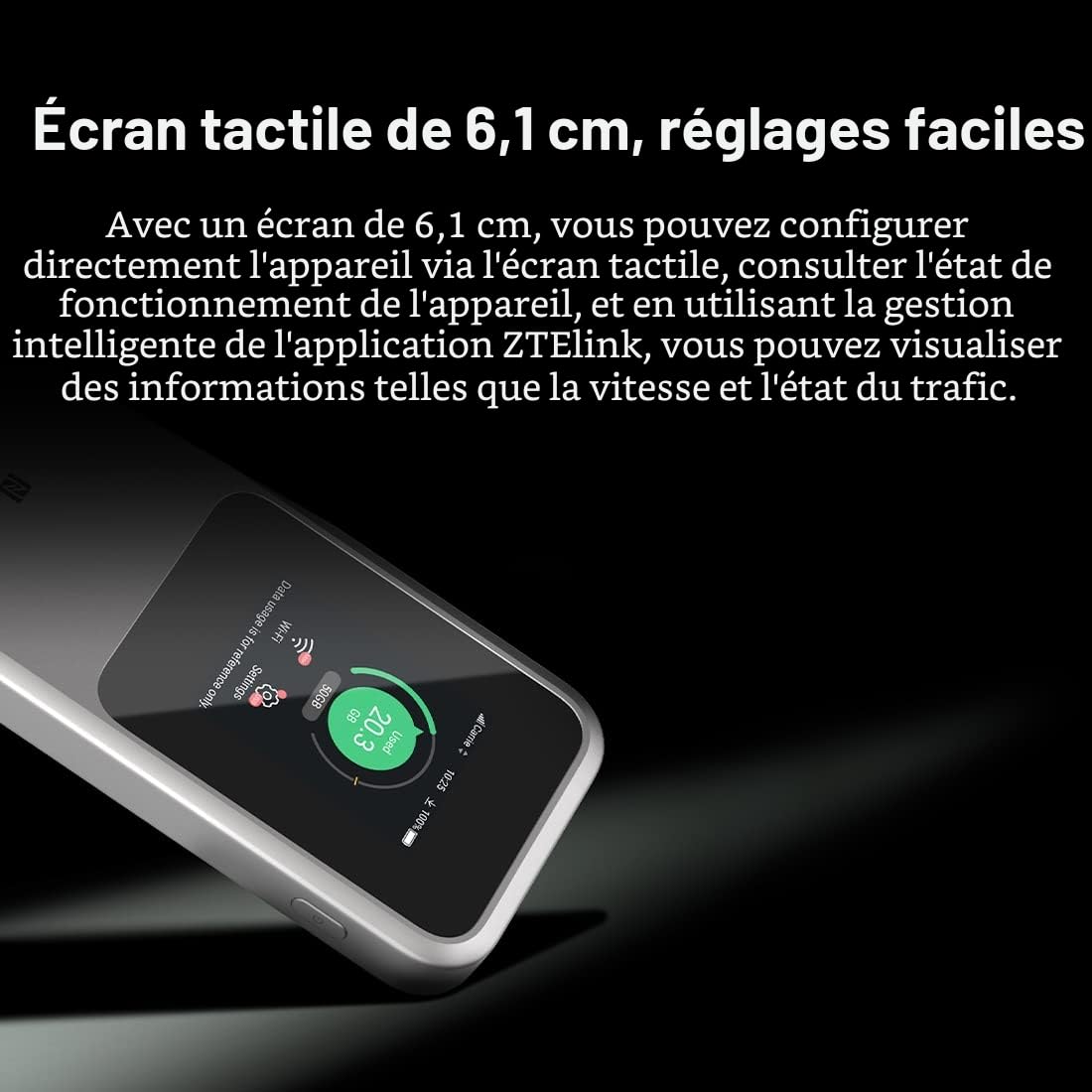 ZTE MU5120 - Le Hotspot WiFi Portable 5G Le Plus Puissant, énorme Batterie de 10 000 mAh, Charge inversée de 18 W, NFC, écran Tactile de 2,4", connecte 32 appareils - Fente SIM déverrouillée