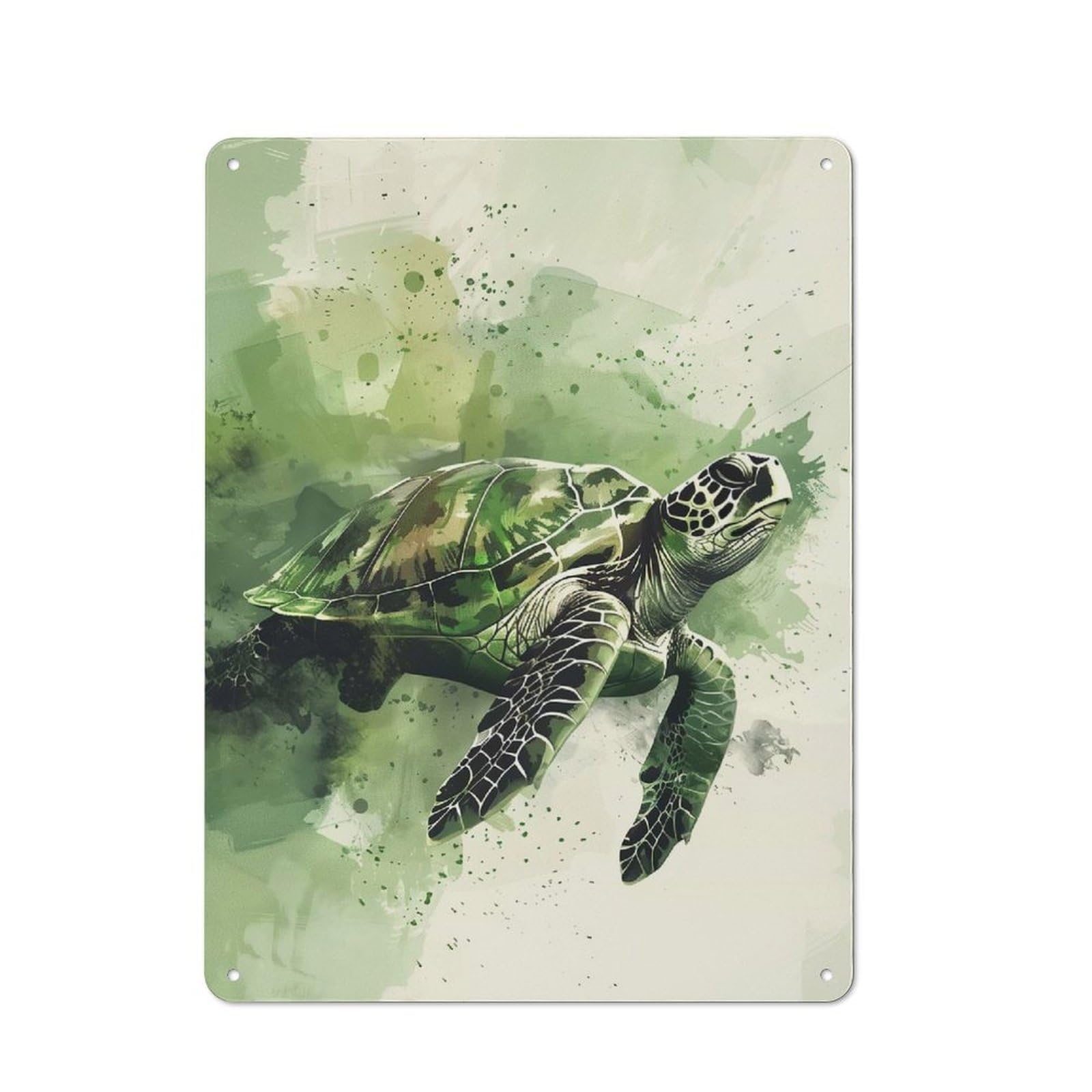 Tin Wall Plaque 40x30cm with Green Sea Turtle Watercolor for Kitchen Or Home Bar, for Metal Sign Collectors, for Cafés, Pubs And Restaurants