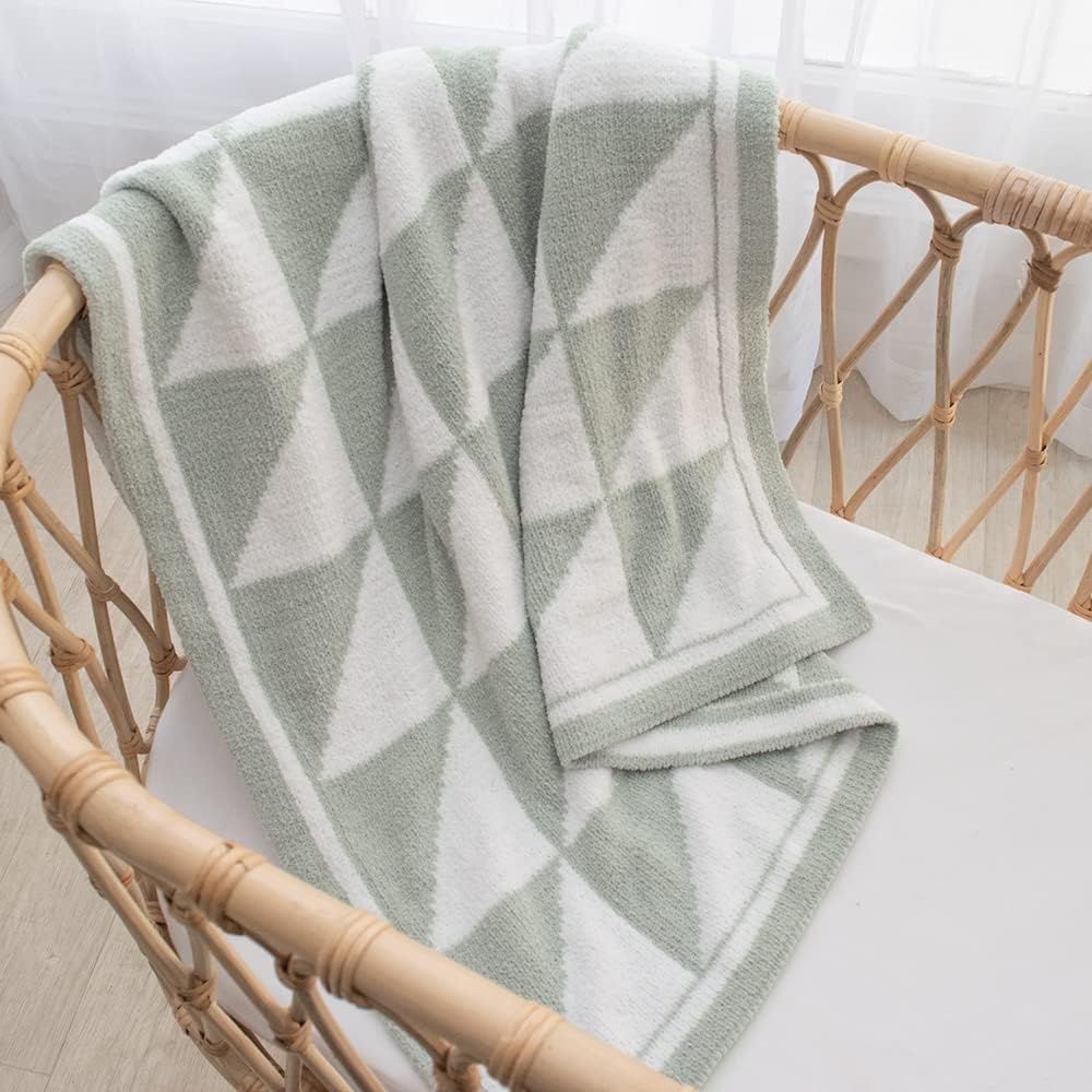 Living Textiles Sage Triangle Chenille Soft Baby Blanket Reversible Premium Cozy Fabric for Best Comfort - Infant, Toddler, Newborn, Swaddle, Nursery, Boy,Girl,Unisex, Throw,Crib,Stroller,Gift 40x30in