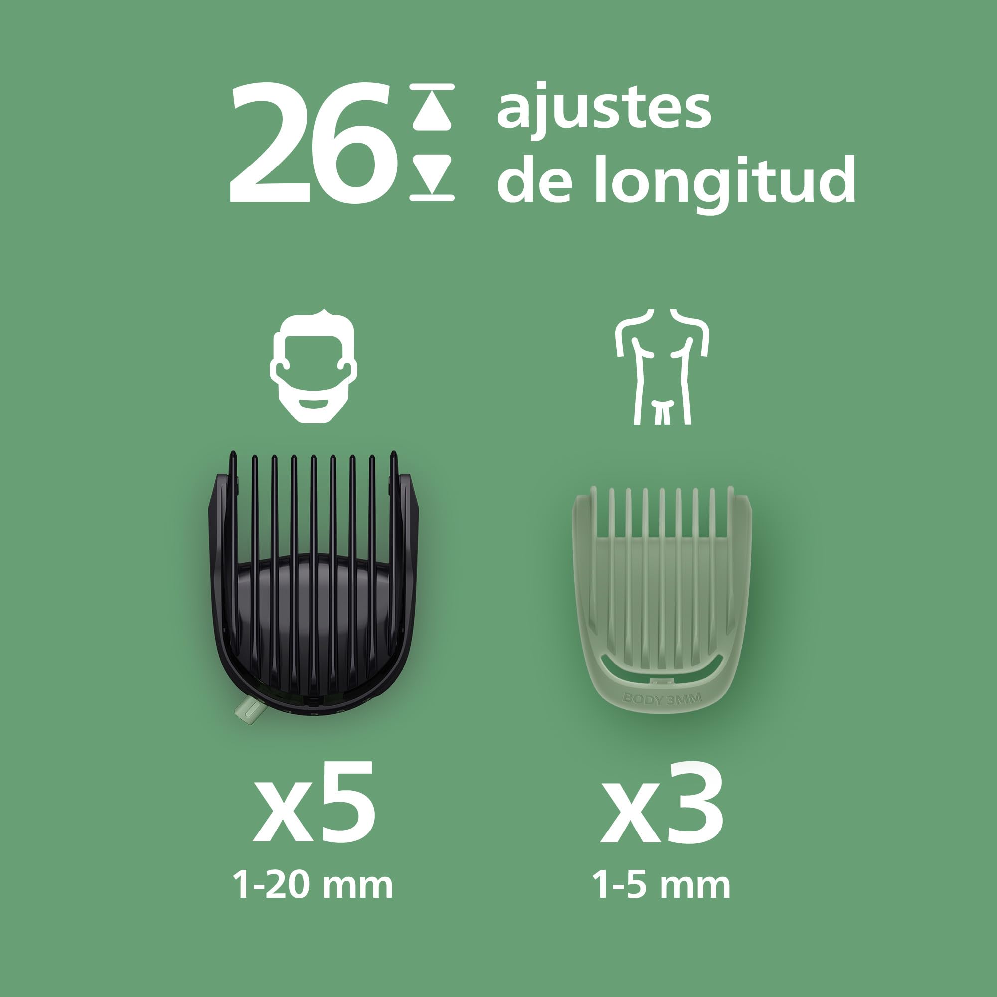 Philips Recortadora todo en uno de 17 en 1 Serie 7000 - Afeitadora y cortapelos hombre para rostro, cabeza y cuerpo, cuchillas de acero autoafilables, 26 longitudes, recargable, MG7961/15