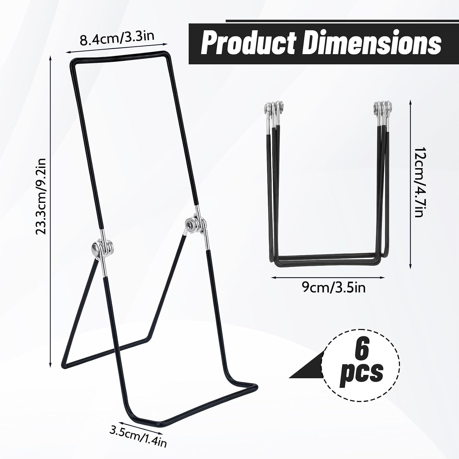 6 Pack 9.17 Inch Foldable Black Metal Book Stand, Adjustable Thick Iron Wire Plate Easel with Rubber Coating, Minimalist Desktop Decor for Smartphones, Tablets, Frames, Albums and Magazines image 2