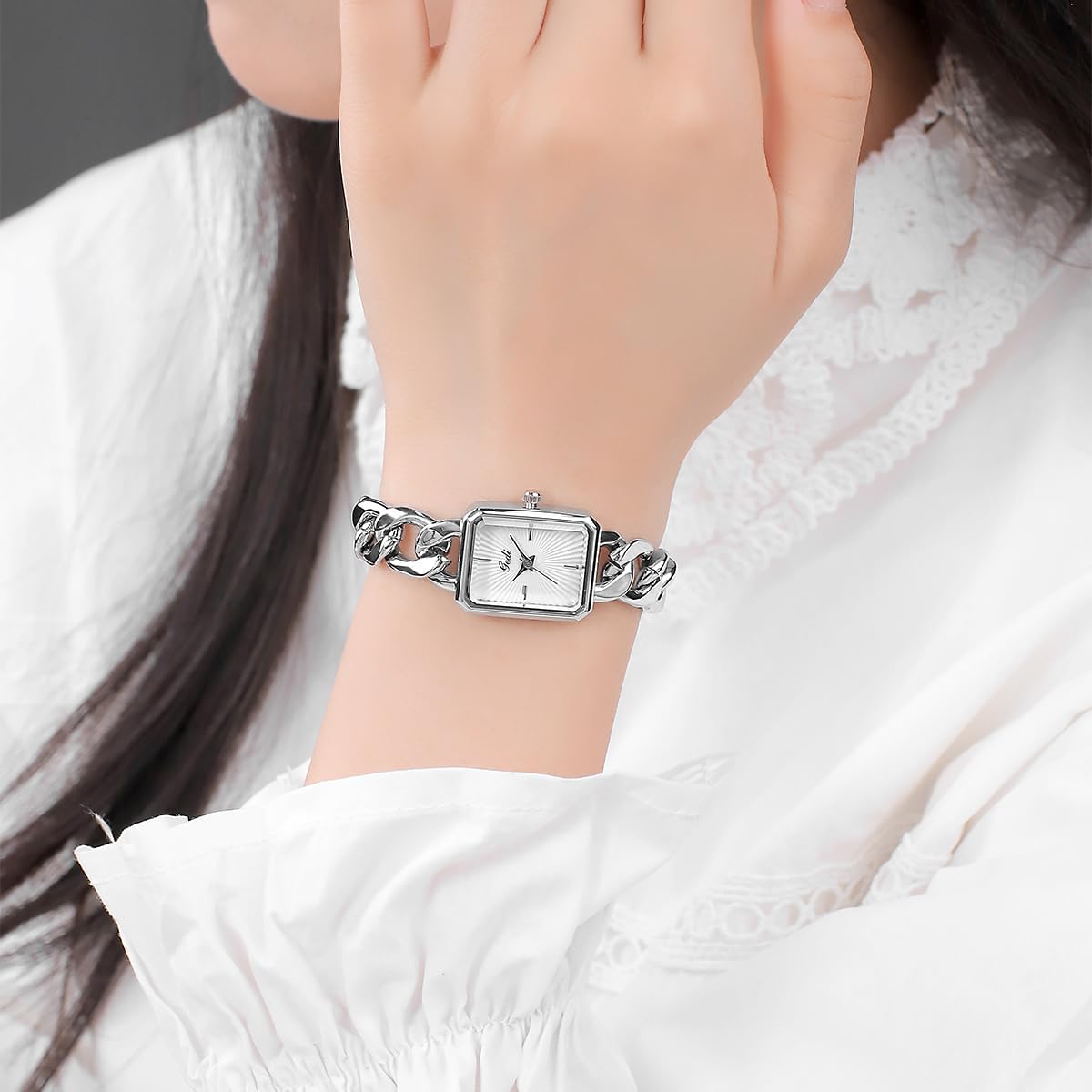 CARLIEN Womens Small Luxury Fashion Rectangular Chain Bracelet Quartz Watch Ladies Stainless Steel Band Dress Wristwatch Gold Silver - Image 5