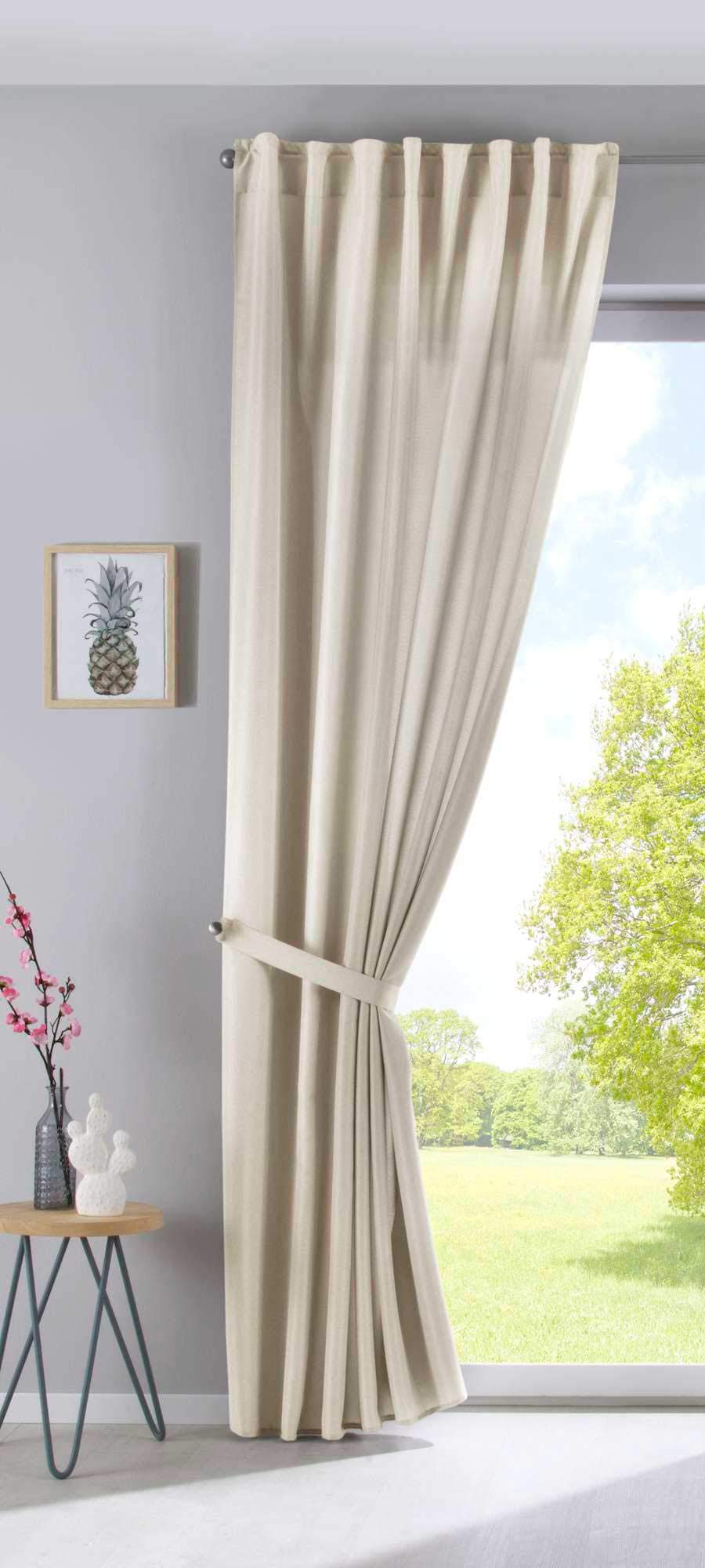 Gardinenbox 2019037-2 Cationic « JENA » Lot de 2 Rideaux Opaques Aspect Lin chiné avec embrasses H x l 250 x 300 cm