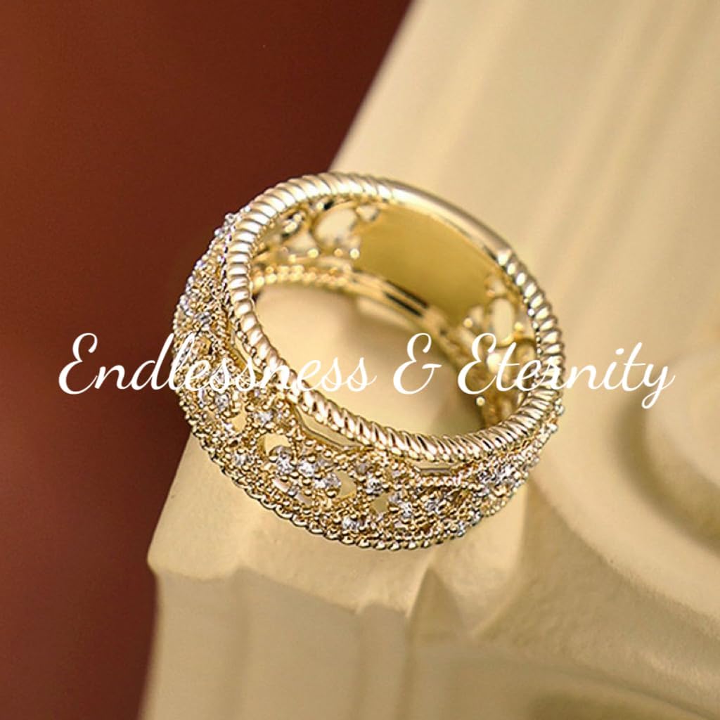ENDLESSNESS & ETERNITY Vintage Stly Court Style Simulated Diamond 14K Gold Plated Wedding Band Ring Half Eternity Engagement Bridal Ring