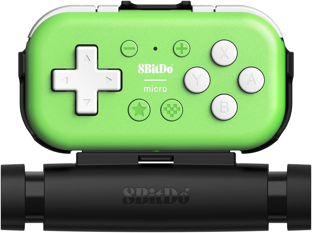 8Bitdo Micro Bluetooth Gamepad Pocket-Sized Mini Controller with Mobile Clip for Switch, Android, Supports Keyboard Mode (Green)