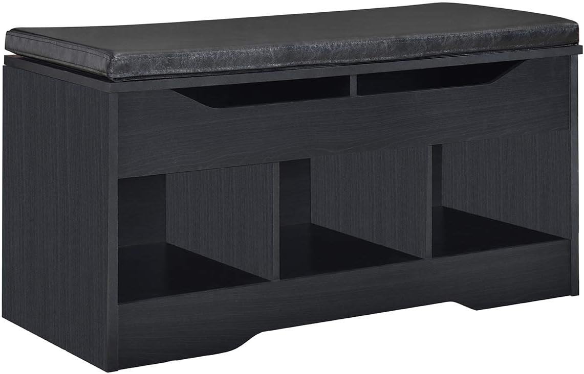 Amazon Basics Classic Shoe Bench with Lift-Top Compartment and 3 Storage Cubbies - Black Oak