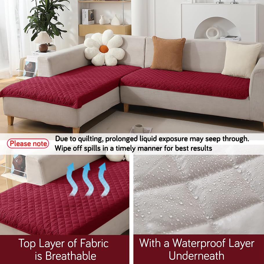 Image of Hokipo Quilted Waterproof Sofa Cover Mats For L Shape And 1 /2 /3 Seater Sofa. Make Your Own Sofa Cover Set, Mat Length 81(D) X 110(L) Cm, Maroon (Ar-4965-W3) - Polyester