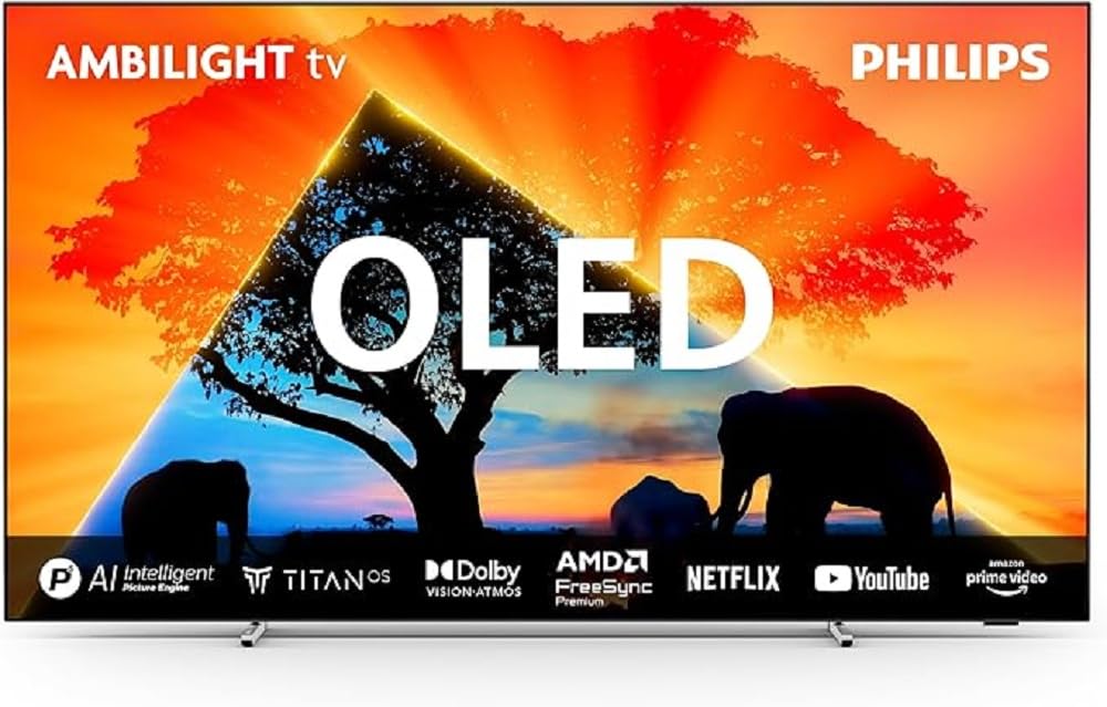 Philips Ambilight 65OLED759 4K OLED Smart TV - 65 Inch Display with P5 AI Perfect Picture Engine Ultra HD, Titan OS, Dolby Vision and Dolby Atmos Sound, Works with Alexa and Google Voice Assistant