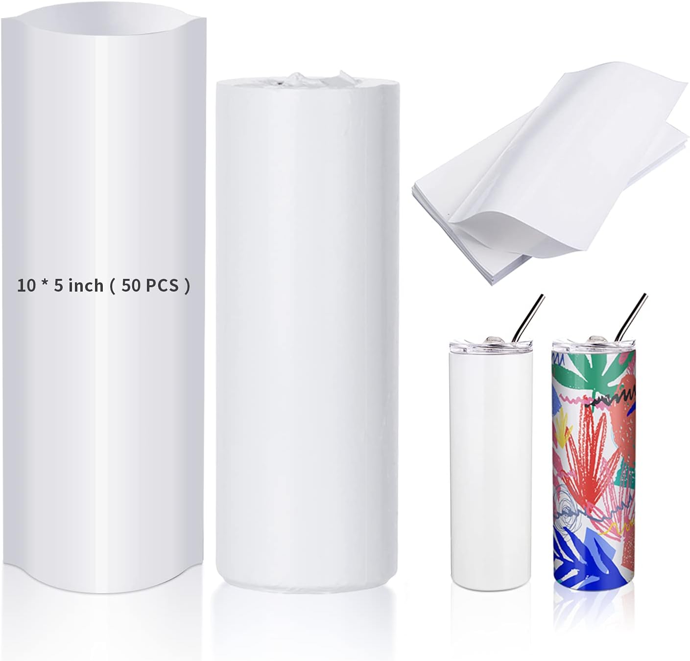 50 PCS Sublimation Shrink Wrap Sleeve White Bags 10 x 5 Inch for Print by Oven, Sublimation Shrink Wrap Film for 20 OZ Tumbler, Heat Transfer Shrink Wrap