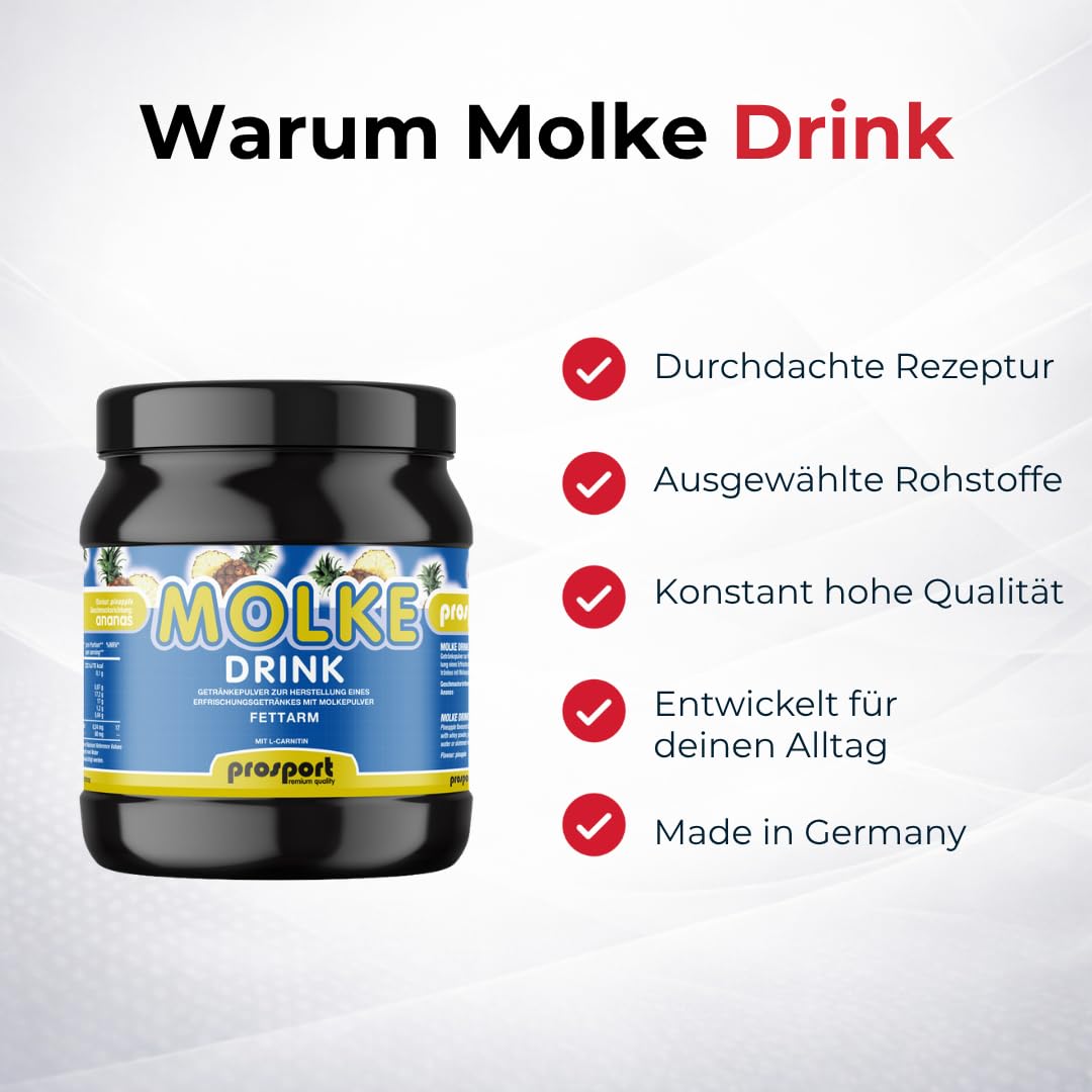 Prosport Molke Drink Ananas mit L-Carnitin 1000g – Molkepulver in Dose – Trinkpulver mit Süßmolke