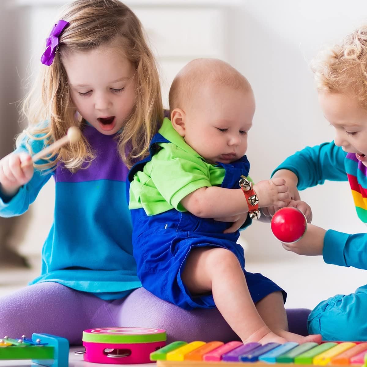 Jingle Bells, 6pcs Toys Wrist Bells and Ankle Bells Wrist Foot Bell Instrument Percussion Orchestra Rattles Ktv Birthday Gifts Toys for Children (6 Colors) -