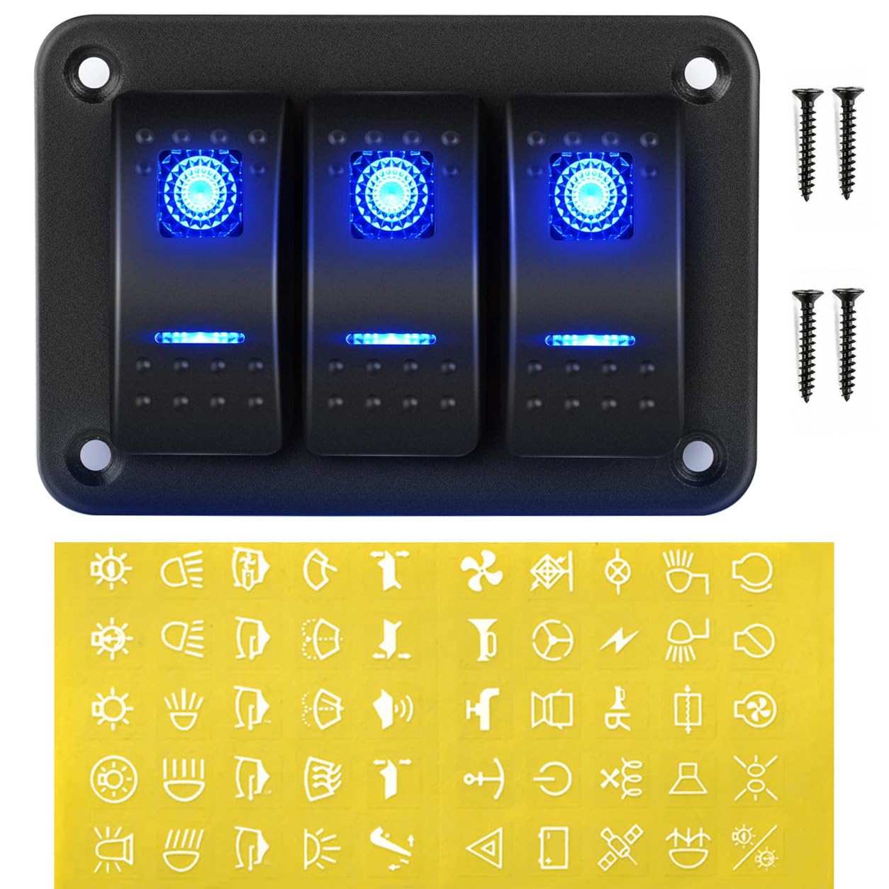 Gebildet 12V/20A, 24V/10A, 3 Gang Panneau en Aluminium Bascule Tableau de Bord Lumière LED, 5 Broches Marche/Arrêt Pré-Câblé Support de Commutateur à Bascule pour Voiture Automobile Bateau Marin
