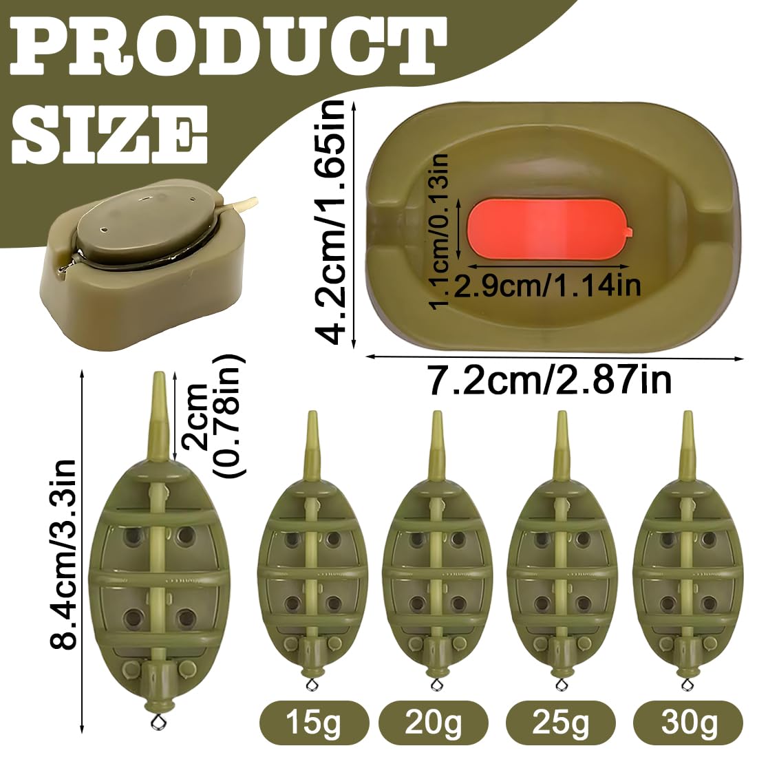 Set Di Strumenti Per Pesca Alla Carpa, 4 Pezzi Set Di Alimentatori In Linea Di Pesca, Mangiatoie Da Pesc In Linea, 15/20/25/35g, Plastica, Colore Verde