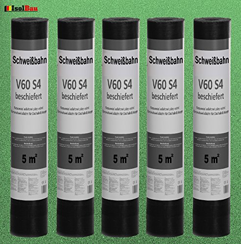 Isolbau Schweißbahn V60 S4 beschiefert - Bitumenbahn mit Glasvlies-Einlage zur Dachabdichtung - Grün, 5 x 5 m² Rolle – Bild 4