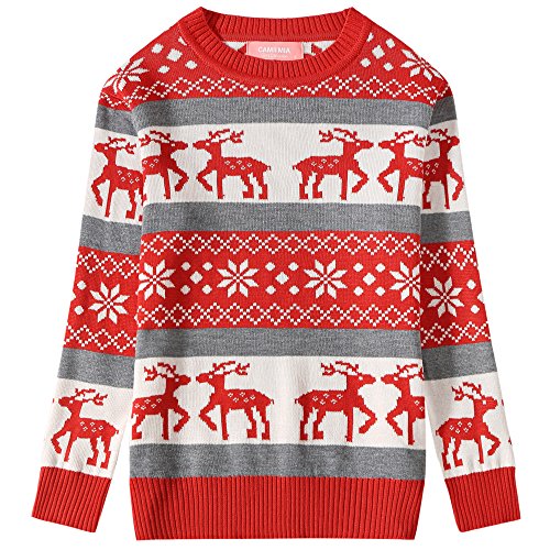 Camii Mia-Big-Girls-Ugly-Christmas-Sweater-Crewneck Sweater Reindeer Pullover Knitted Causal (Medium, Red Grey) #TOP8