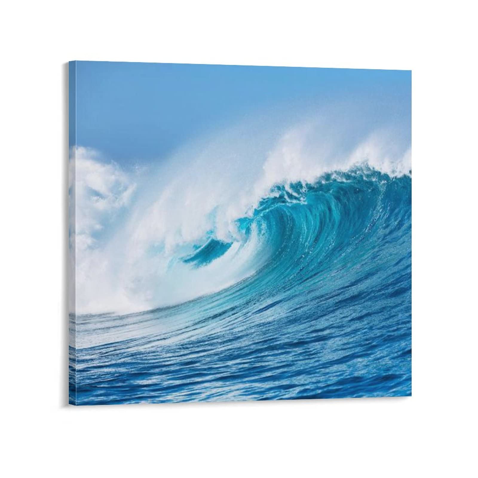 Cheyan Canvas Wall Art for Living Room - Blue Ocean Painting - Blue Ocean Waves Modern Home Decor Stretched And Framed Ready to Hang - 16x16 Inch