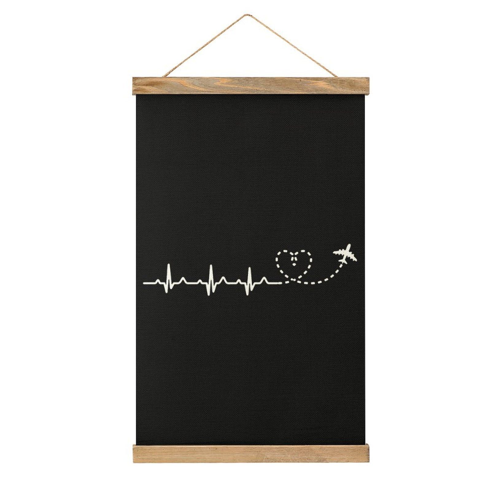CGSBNGHA Airplane Pilot Heartbeat Wall Art Prints Linen Hanging Painting Scroll Paintings Pictures Decor for Home