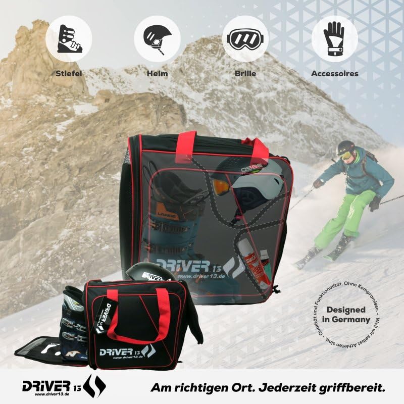 Borsa Per Scarponi Da Sci Driver13 - Con Scomparto Casco Per Softboots E Hardshell, Nero-Rosso - Foto 5