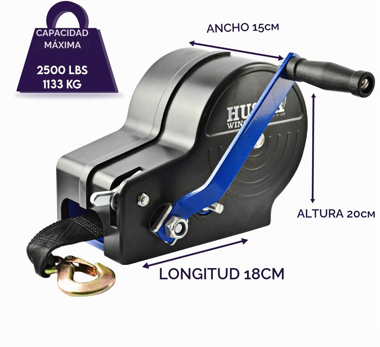 Cabrestante Manual Con Carcasa 2500 lbs | 1133 Con Correa De 10 Metros, Fabricado En Acero Inoxidable, Freno de Trinquete, De Simple Efecto, Para Barcos, Remolques, Industria